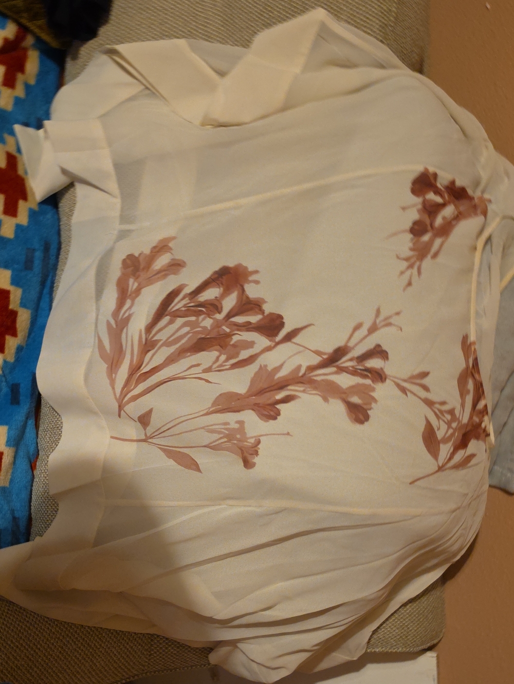 Chico's Cream Blouse with Dusty Rose Floral Print